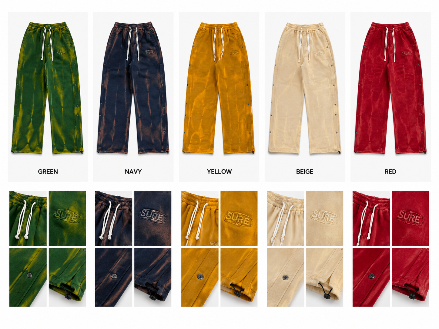 SURE Vintage Wash Snap Cargo Sweatpants – Green