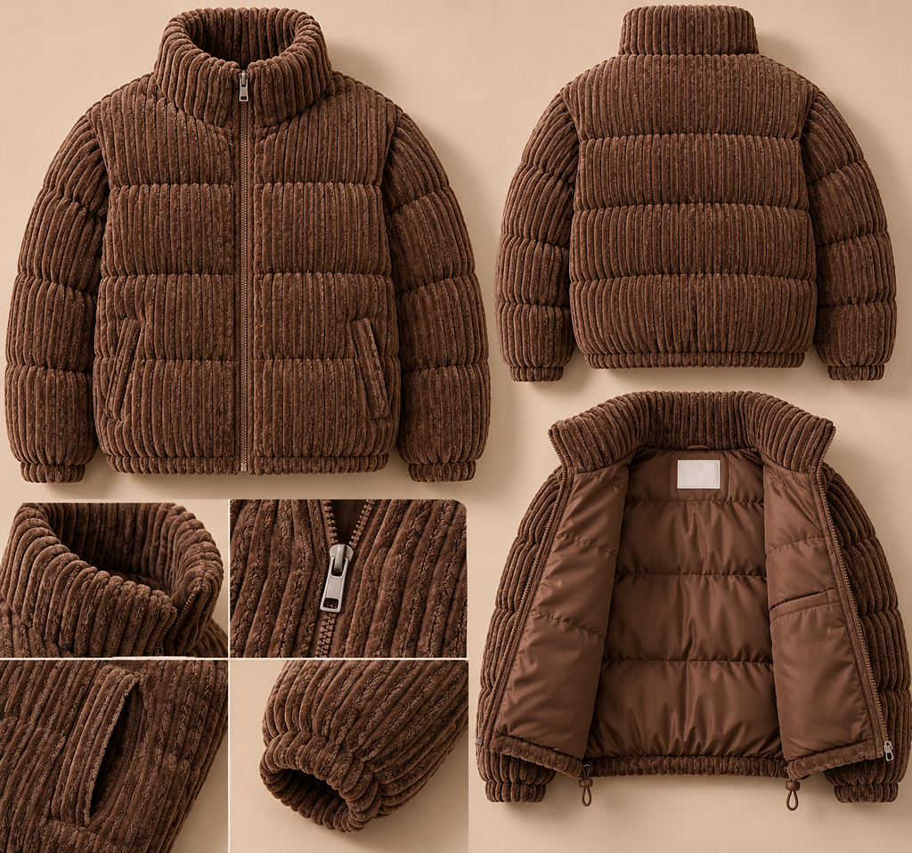 Premium Corduroy Puffer Jacket – Brown
