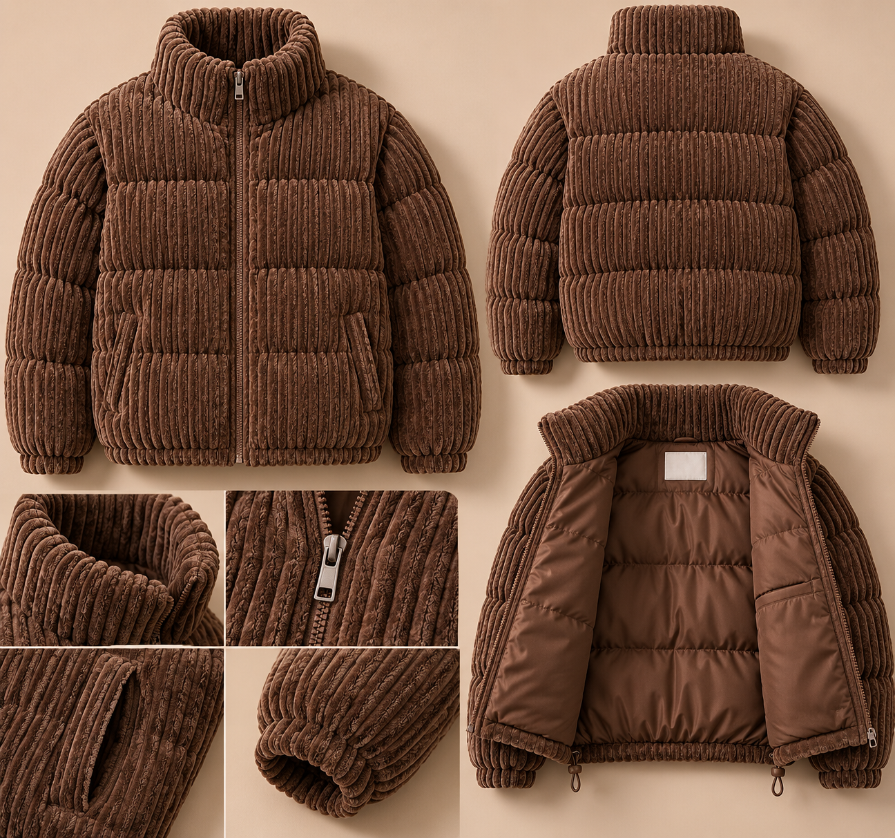 Premium Corduroy Puffer Jacket – Brown