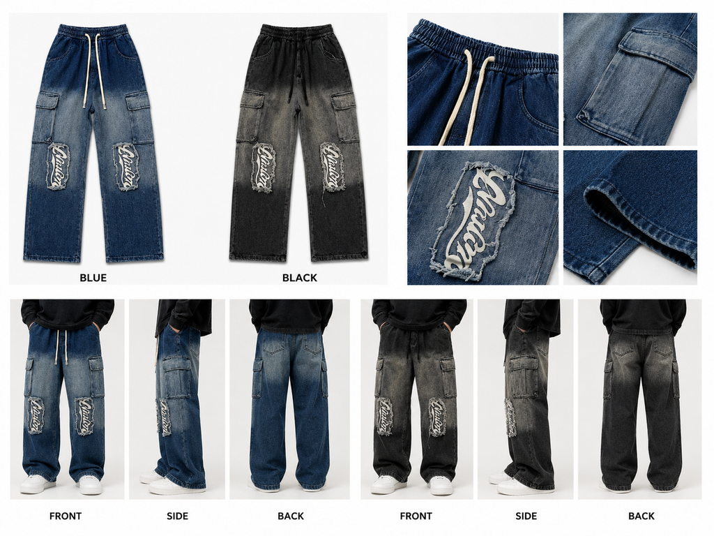 Vintage Distressed Cargo Denim Jeans