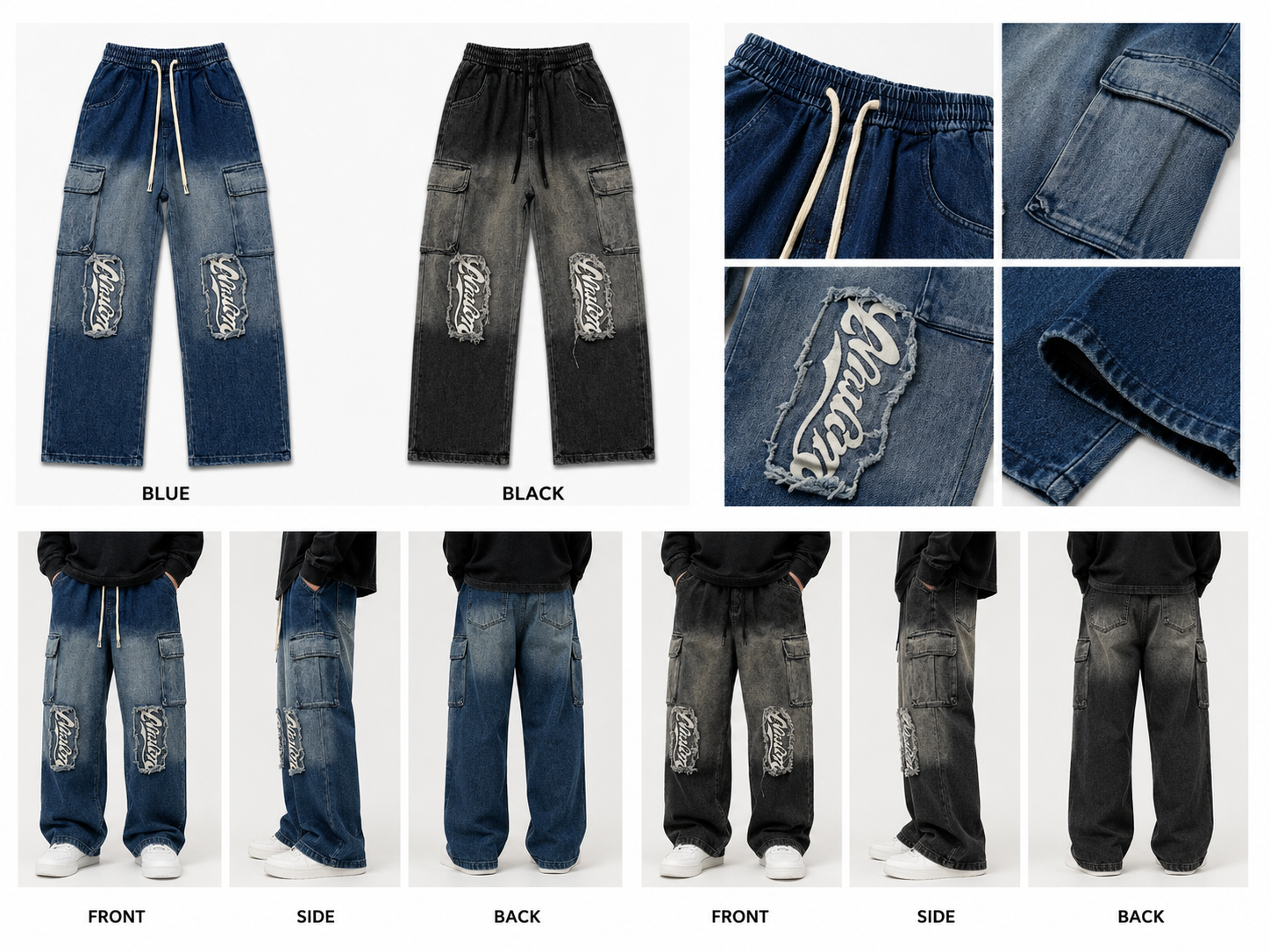Vintage Distressed Cargo Denim Jeans